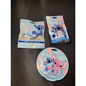 New 3 pc Disney Stitch Bath Bomb & Bath Crumbles Set - Blue + Pink
